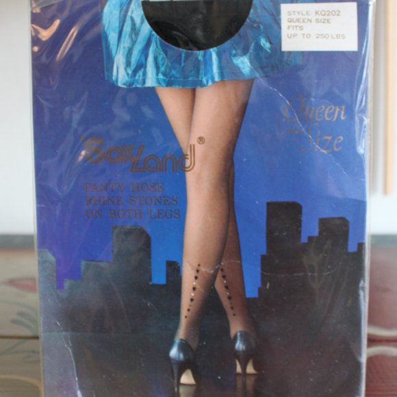 Panty Hose 1980's vintage black Rhinestone Sox Land up to 250 pounds sexy retro - Picture 4 of 6